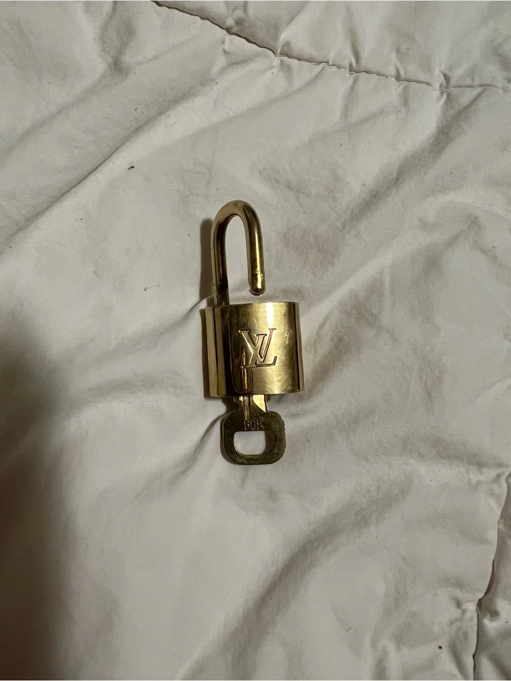 Louis Vuitton Gold Padlock and Key with LV Monogram